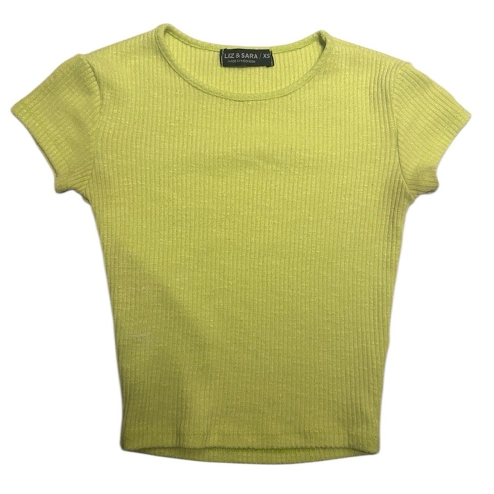 Liz & Sara Women’s XS Cropped Lime Soft Ribbed Short Sleeve Top